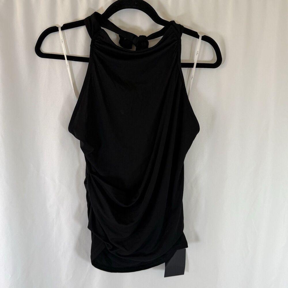 New Lulu's Blouse Women's Large Black Tie Neck Sleeveless Faux Wrap